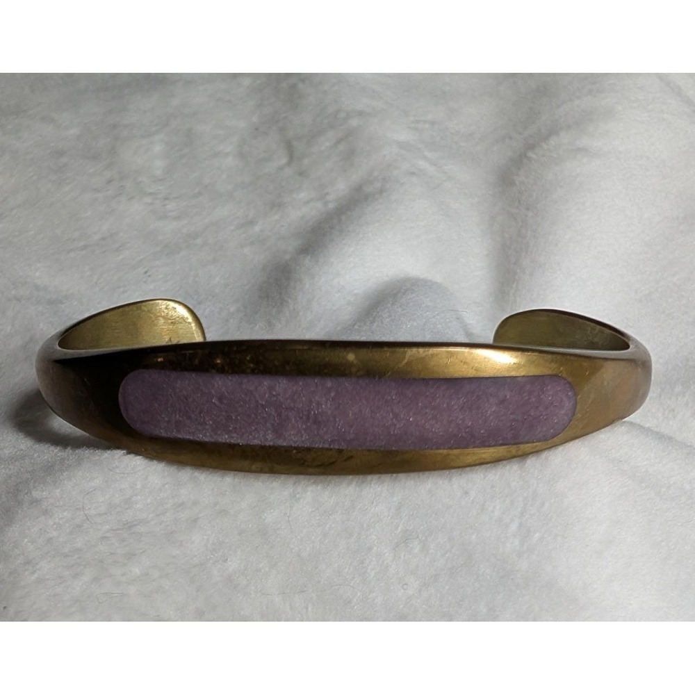 Sausalito Craftworks Brass Cuff Studio 1970s Purple Aventurine Quartz Inlay